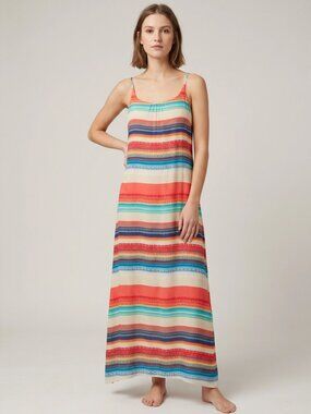 Boho Geometric Tribal Stripe Tie Back Maxi Dress